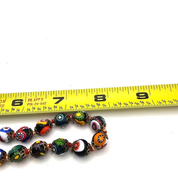 Vintage Venetian Murano Millefiori Glass Bead Necklace & Clip-On Earrings Set - Picture 12 of 16